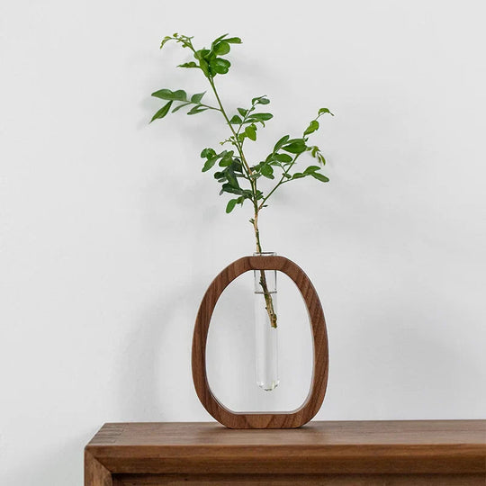 Vase Décoratif Ovale en Bois avec Tube en Verre pour Tige Unique 7