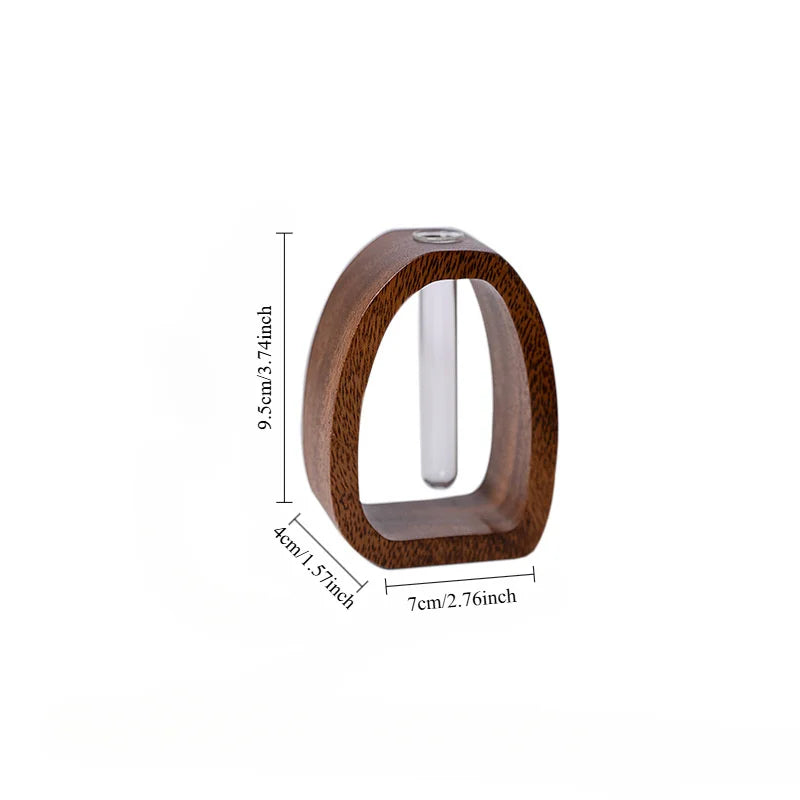 Vase Décoratif Ovale en Bois avec Tube en Verre pour Tige Unique 8