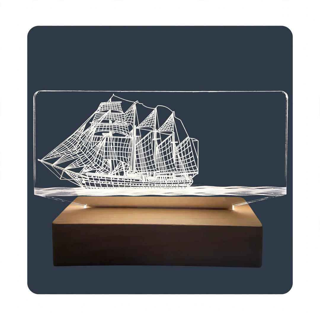 Veilleuse 3D avec socle en bois et interrupteur tactile pour ambiance chaleureuse 0
