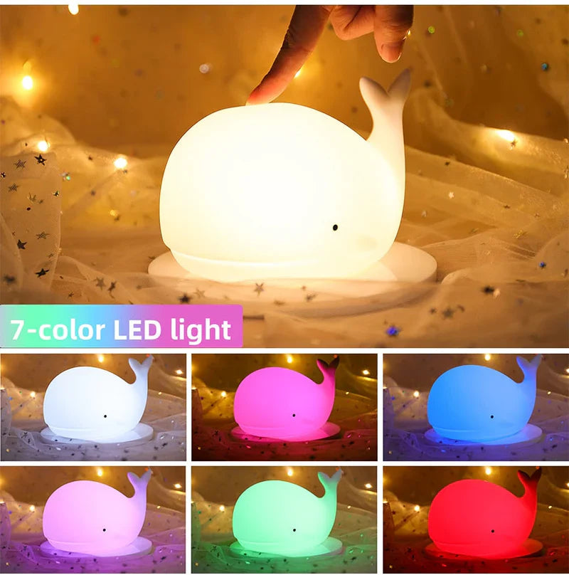 Veilleuse Baleine Mignonne avec Lumière LED Changeante Tactile 1