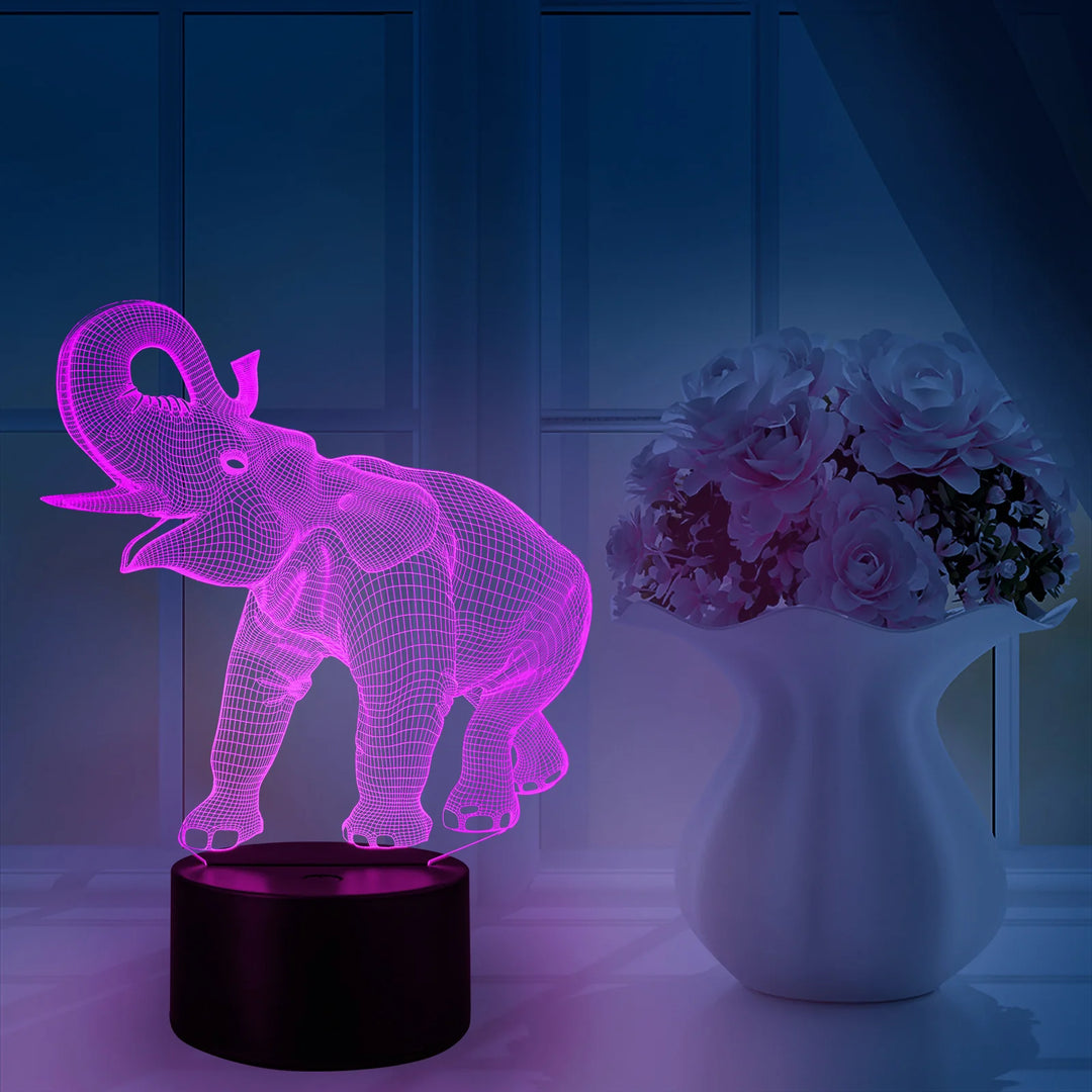 Veilleuse LED 3D Éléphant avec télécommande et commandes tactiles 1