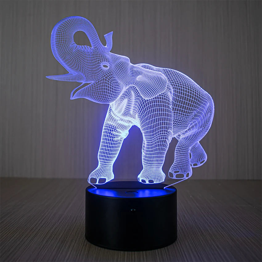 Veilleuse LED 3D Éléphant avec télécommande et commandes tactiles 2