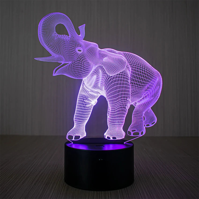 Veilleuse LED 3D Éléphant avec télécommande et commandes tactiles 3