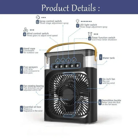 Ventilateur Portable Multifonction 3 en 1 avec Refroidisseur et Humidificateur d'Air 4