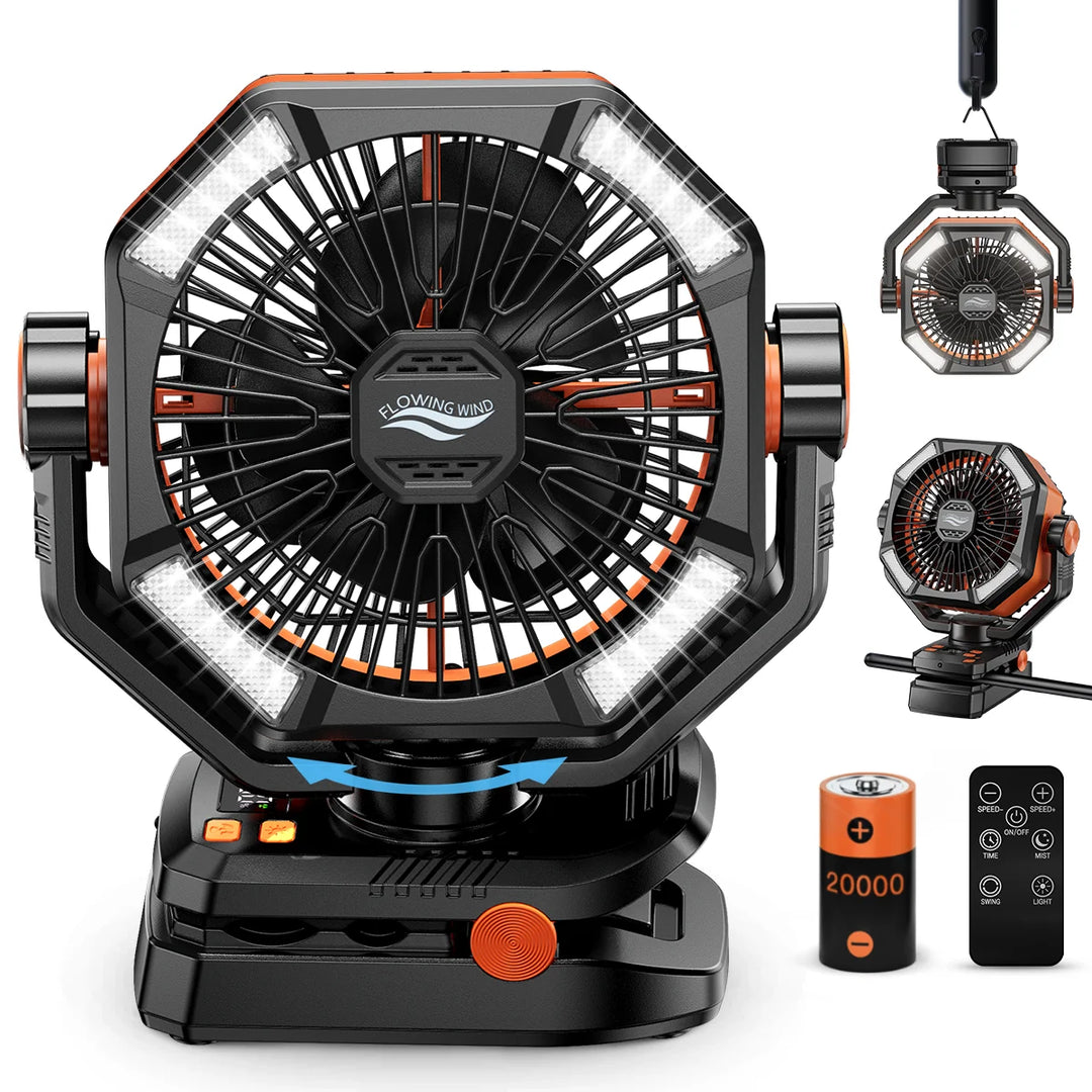 Ventilateur Portable Multifonction pour Camping avec Lanterne LED et Batterie Rechargeable 10