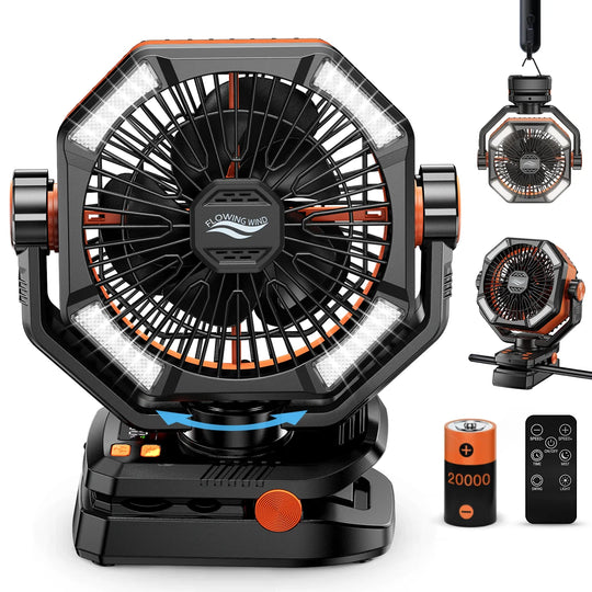 Ventilateur Portable Multifonction pour Camping avec Lanterne LED et Batterie Rechargeable 10
