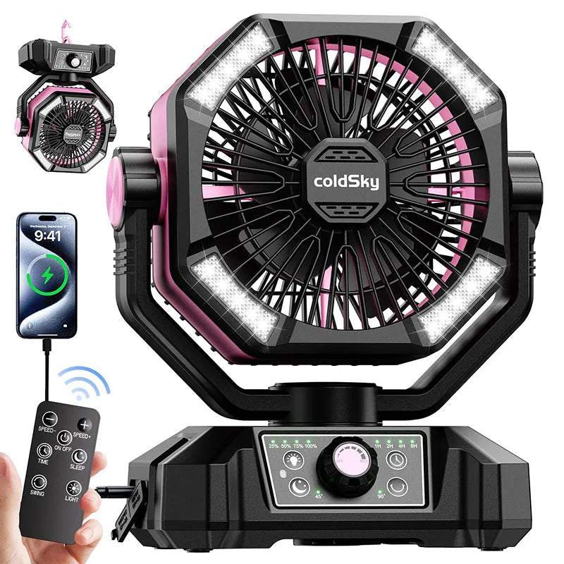 Ventilateur Portable Multifonction pour Camping avec Lanterne LED et Batterie Rechargeable 6