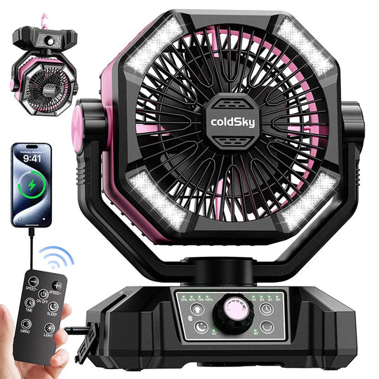 Ventilateur Portable Multifonction pour Camping avec Lanterne LED et Batterie Rechargeable 6