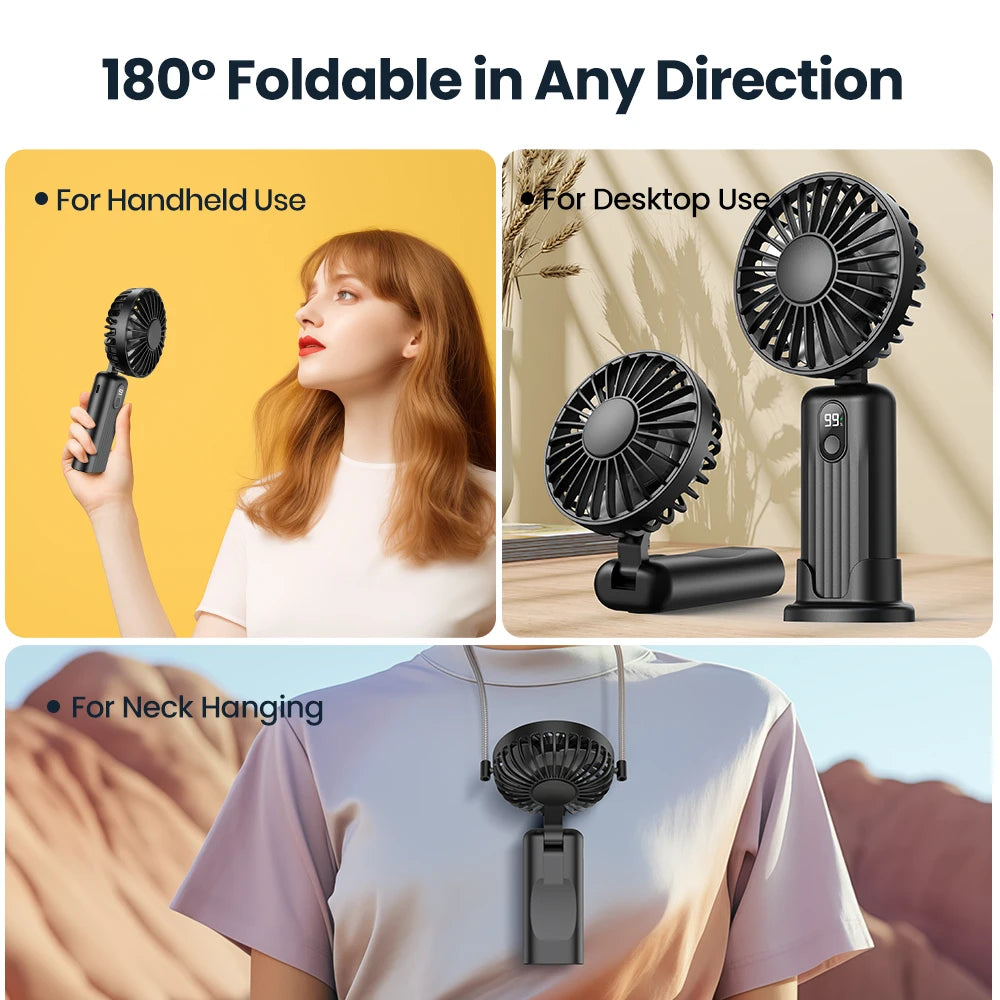 Ventilateur Portable Rechargeable Pliable Multifonction Pour Homme et Femme 5