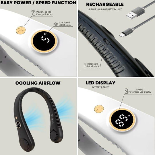 Ventilateur Portable Rechargeable Unisexe à 5 Vitesses avec Design Mains Libres 4