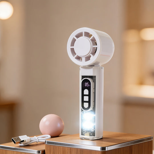 Ventilateur Portable Rechargeable avec Affichage Numérique et Éclairage LED 0