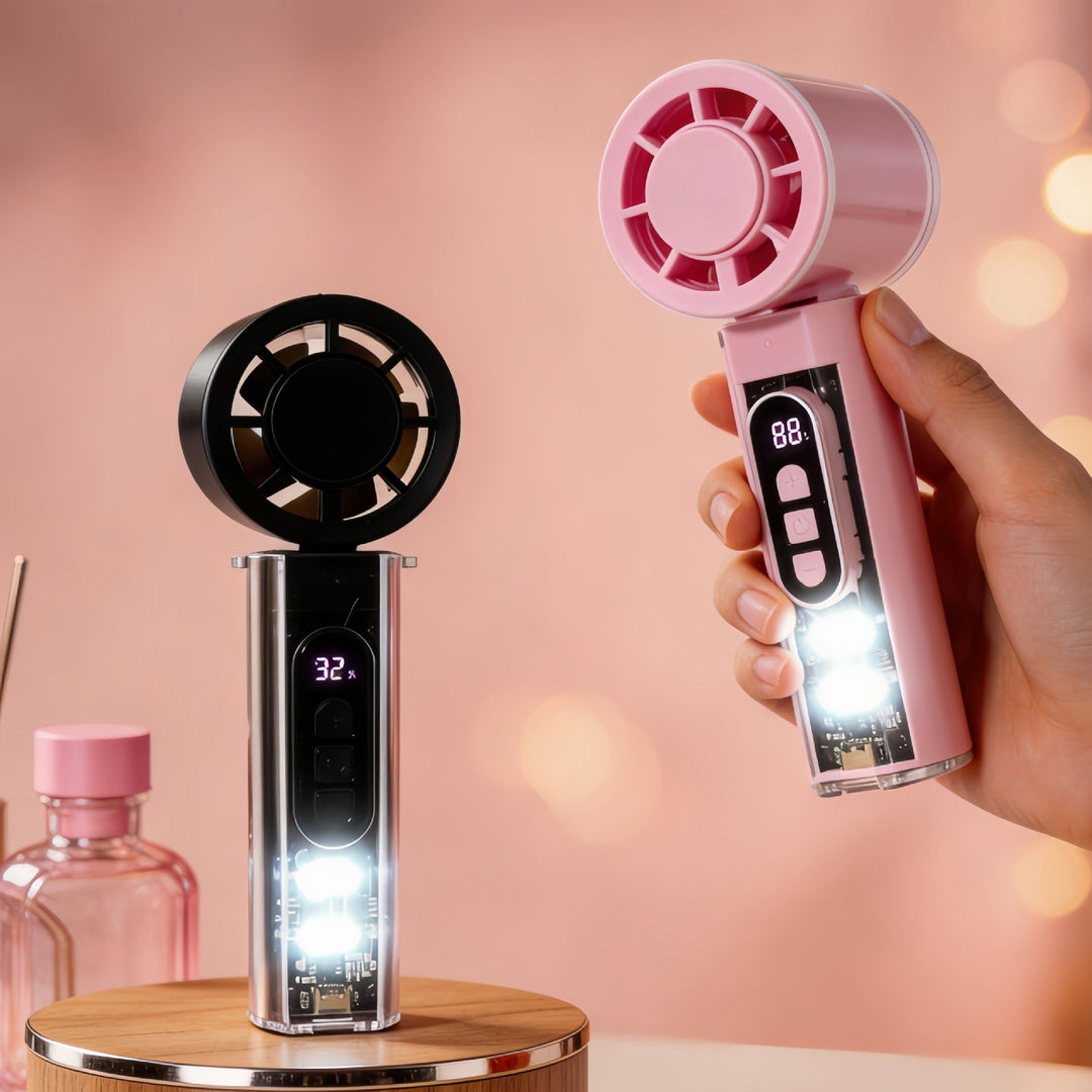 Ventilateur Portable Rechargeable avec Affichage Numérique et Éclairage LED 1