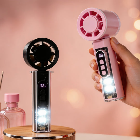 Ventilateur Portable Rechargeable avec Affichage Numérique et Éclairage LED 1