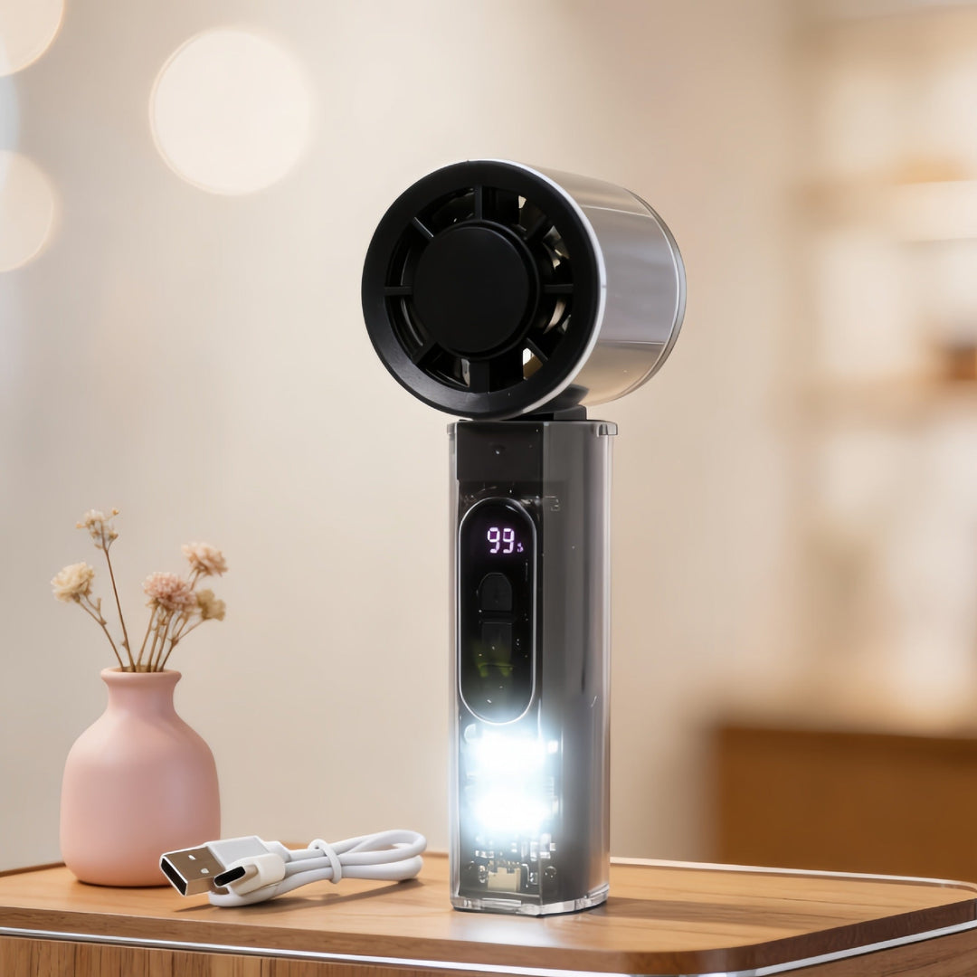 Ventilateur Portable Rechargeable avec Affichage Numérique et Éclairage LED 5