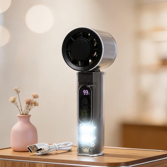 Ventilateur Portable Rechargeable avec Affichage Numérique et Éclairage LED 5