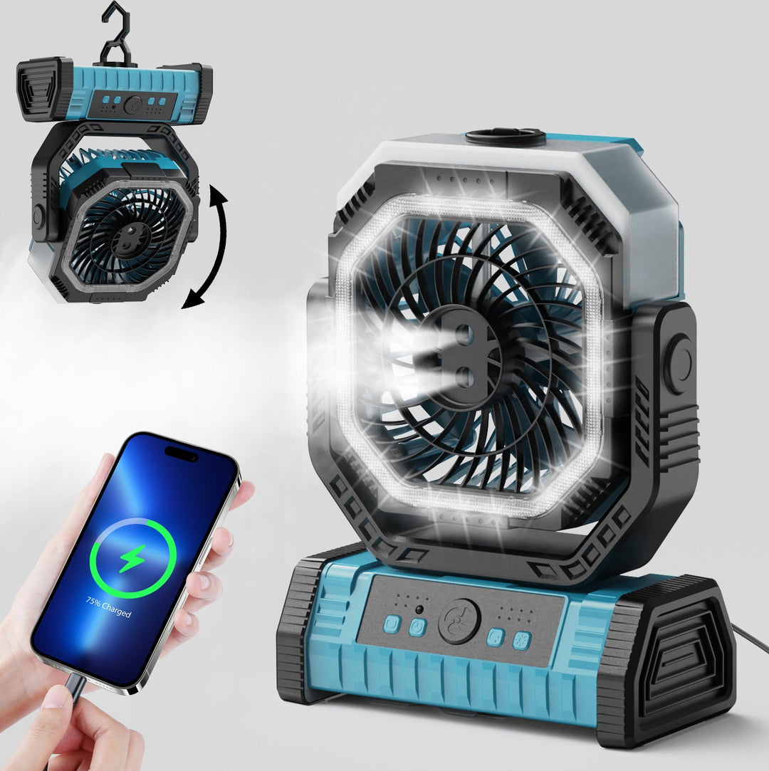 Ventilateur Portable Rechargeable avec Éclairage LED et Tête Inclinable 0