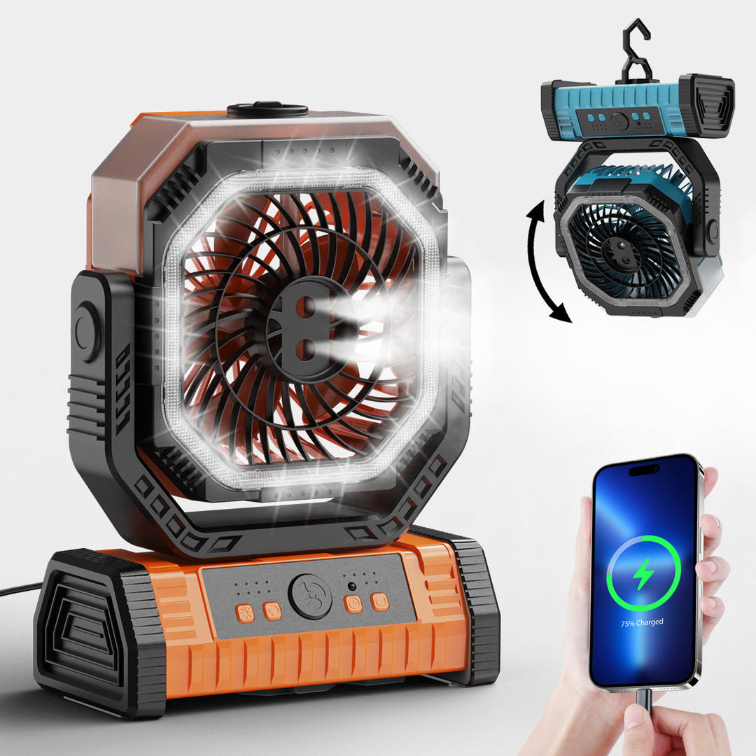 Ventilateur Portable Rechargeable avec Éclairage LED et Tête Inclinable 2