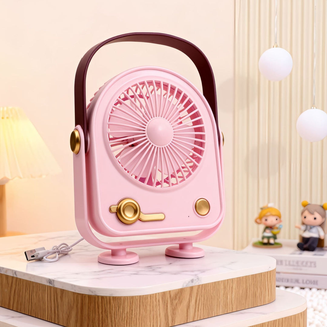 Ventilateur Portable Rétro Compact pour Femmes avec Alimentation USB 5