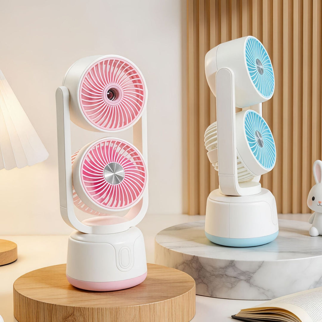 Ventilateur Portable Unisexe Double Têtes Inclinables avec Chargement USB Silencieux 3