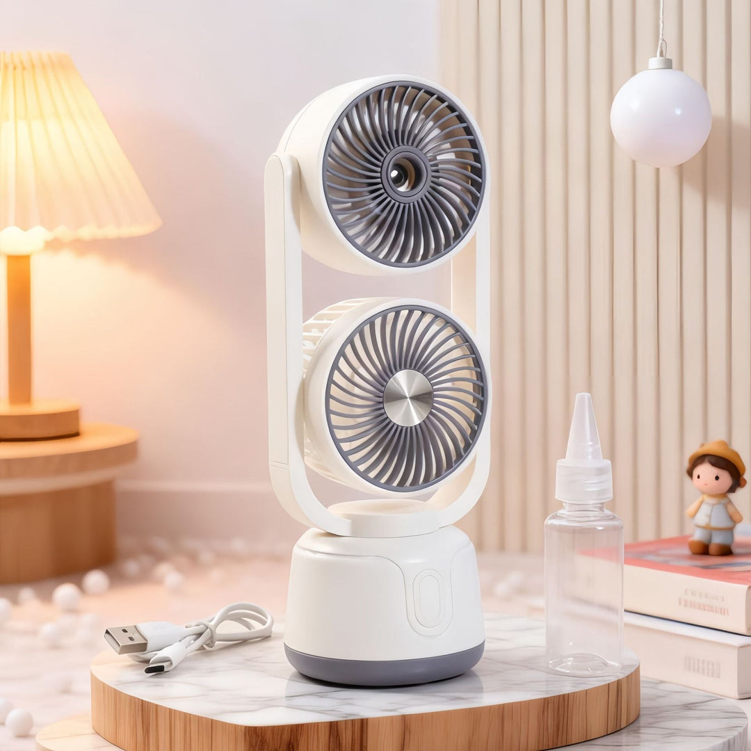 Ventilateur Portable Unisexe Double Têtes Inclinables avec Chargement USB Silencieux 5