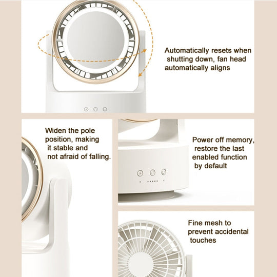 Ventilateur de Bureau Multifonctionnel avec Miroir LED Oscillant 7
