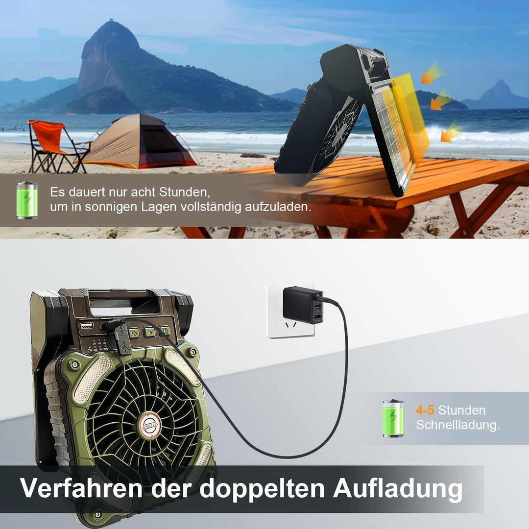 Ventilateur de Camping Solaire Portable avec Éclairage LED 7
