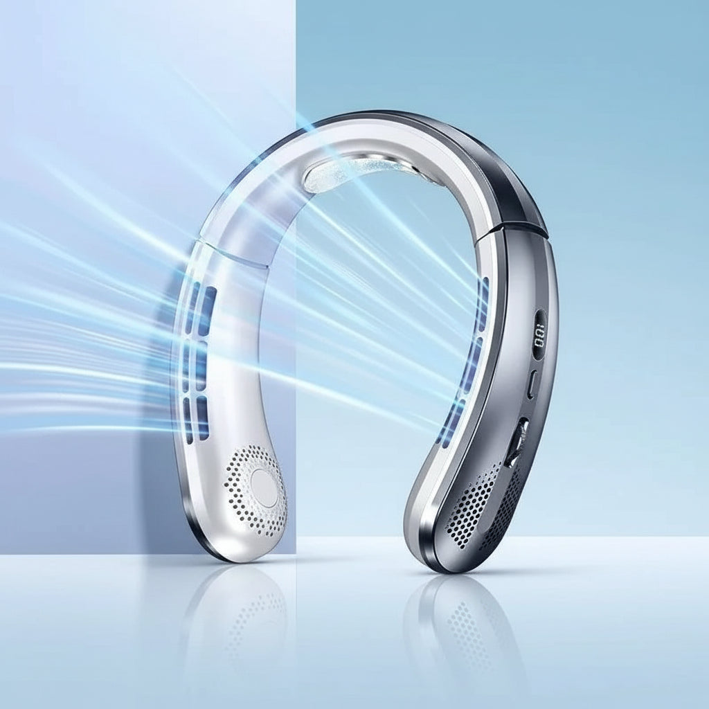 Ventilateur de cou portable rechargeable avec affichage LED et réglage de vitesse 5