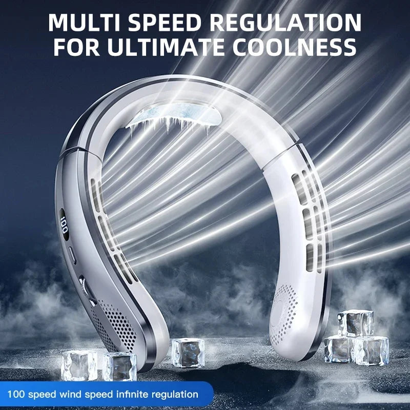 Ventilateur de cou portable rechargeable avec affichage numérique et réglage de vitesse 0