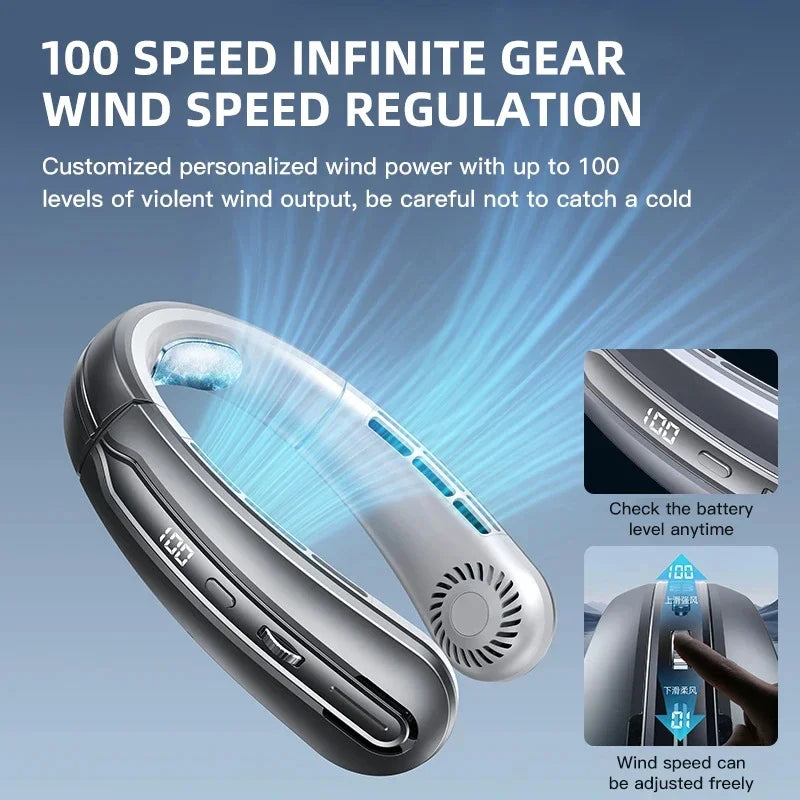 Ventilateur de cou portable rechargeable avec affichage numérique et réglage de vitesse 1