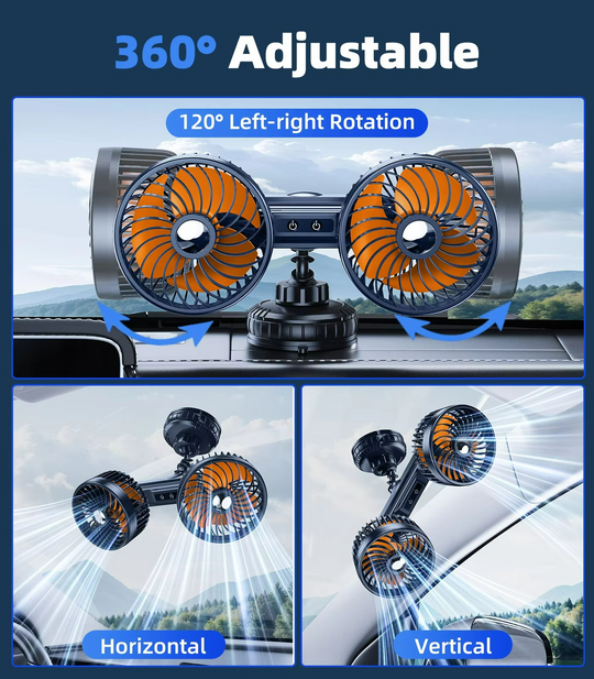 Ventilateur de voiture à double tête avec ventouse 4