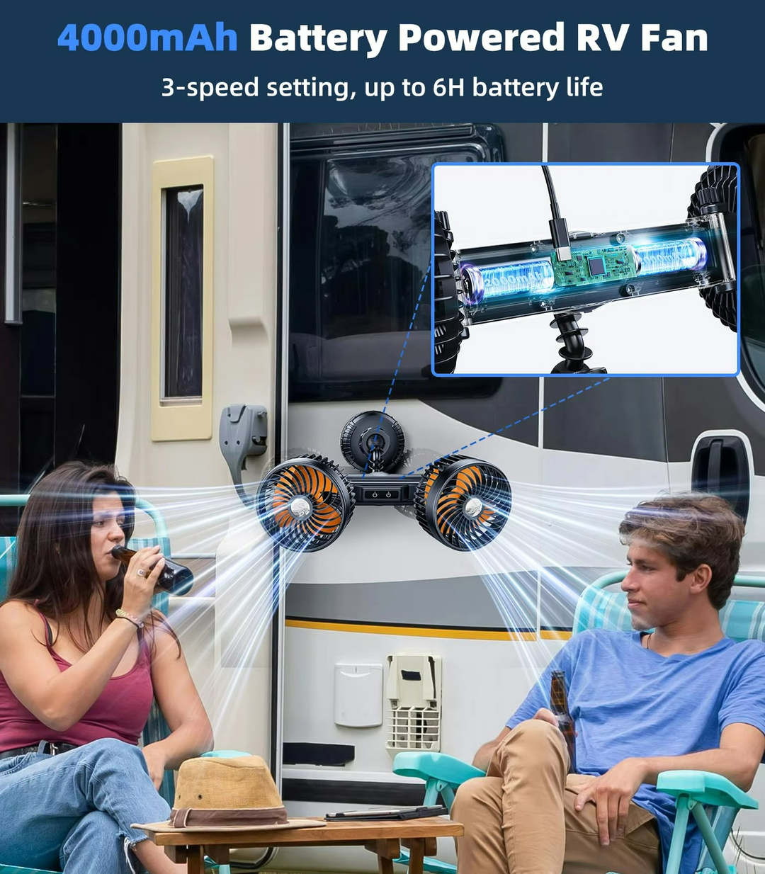 Ventilateur de voiture à double tête avec ventouse 7