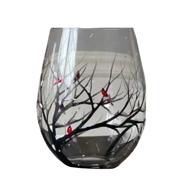 Verres à Vin Arbre des Quatre Saisons Design Artistique Peints à la Main 0