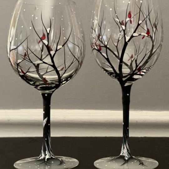 Verres à Vin Arbre des Quatre Saisons Design Artistique Peints à la Main 2