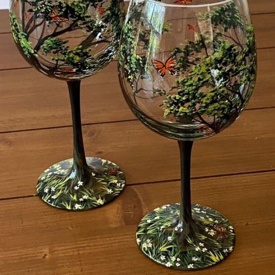Verres à Vin Arbre des Quatre Saisons Design Artistique Peints à la Main 4