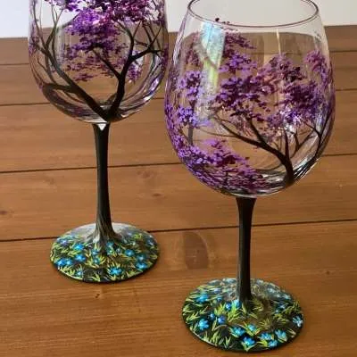 Verres à Vin Arbre des Quatre Saisons Design Artistique Peints à la Main 6