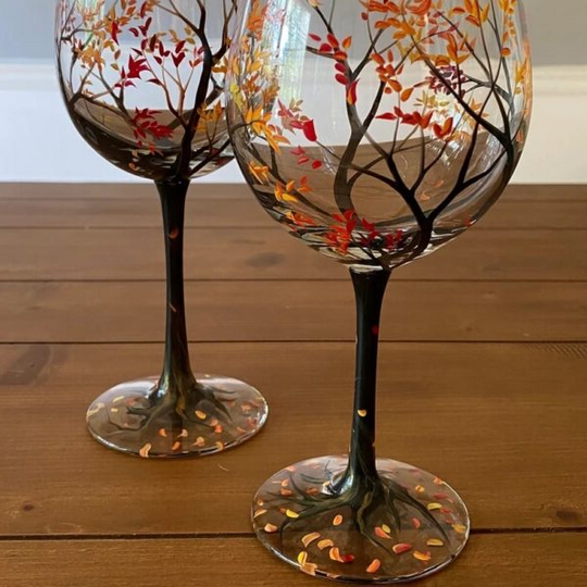 Verres à Vin Arbre des Quatre Saisons Design Artistique Peints à la Main 8
