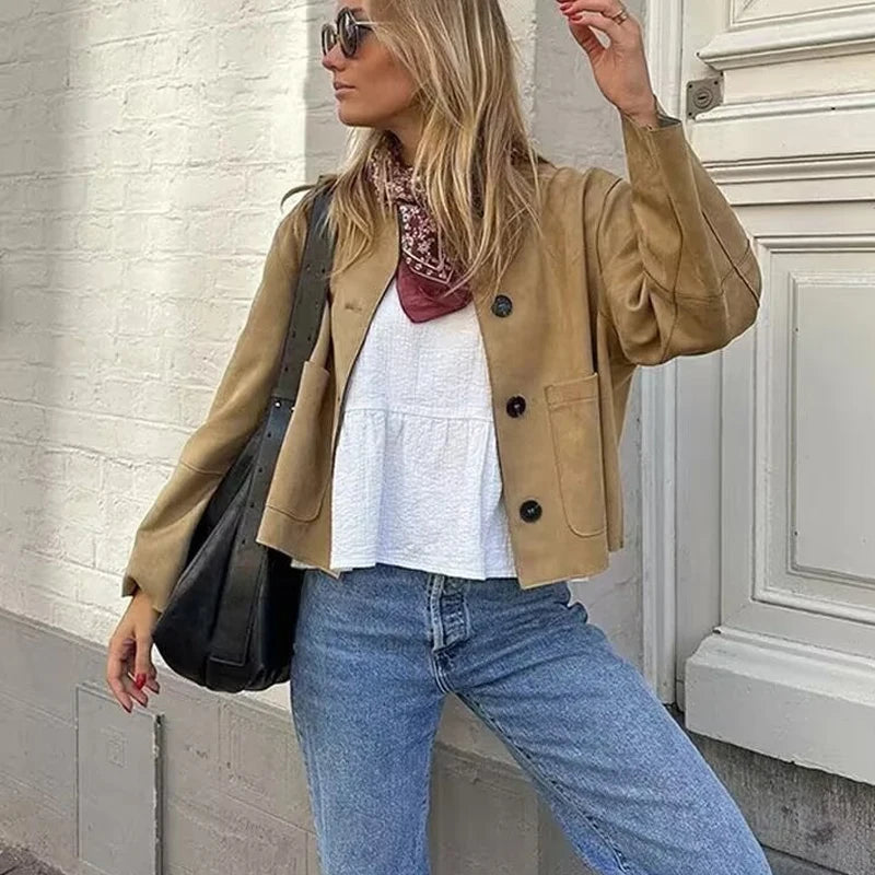 Veste Blazer Femme Croisée à Manches Longues Chic pour Automne et Hiver 1