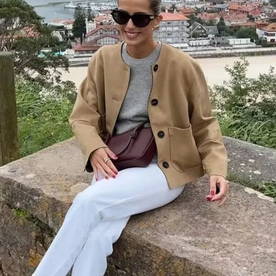 Veste Blazer Femme Croisée à Manches Longues Chic pour Automne et Hiver 2