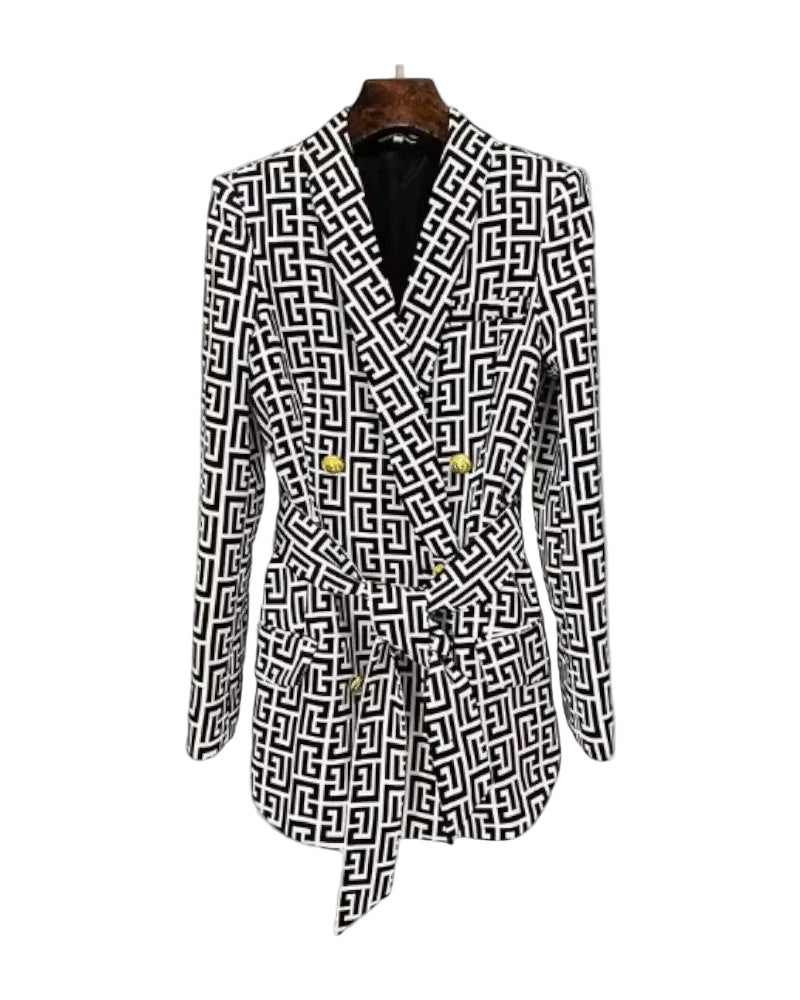 Veste Blazer Femme Imprimé Géométrique Ceinturée 0