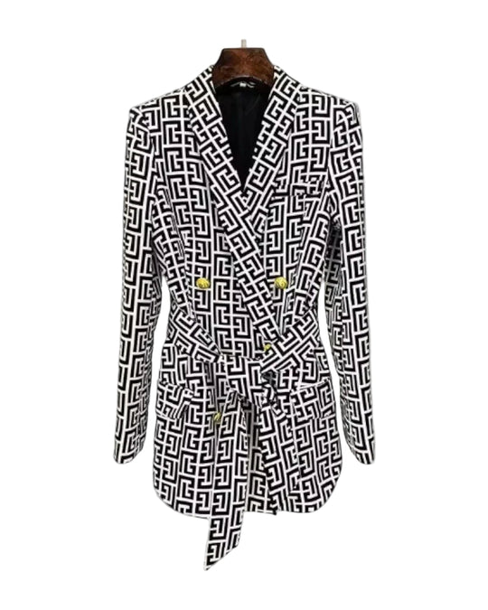 Veste Blazer Femme Imprimé Géométrique Ceinturée 0