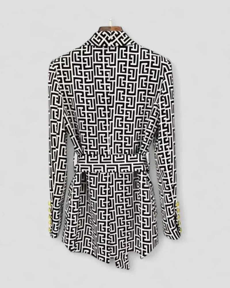 Veste Blazer Femme Imprimé Géométrique Ceinturée 1