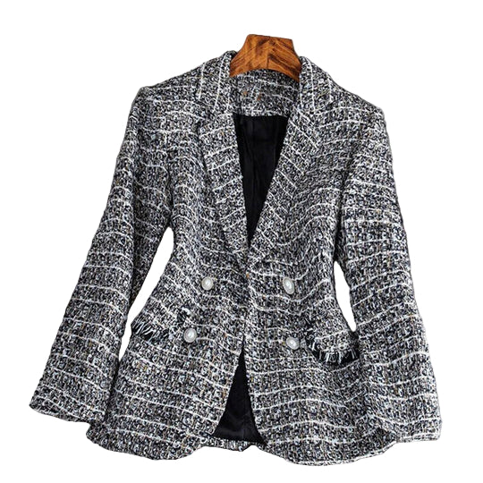 Veste Femme Ajustée en Tweed à Double Boutonnage 0