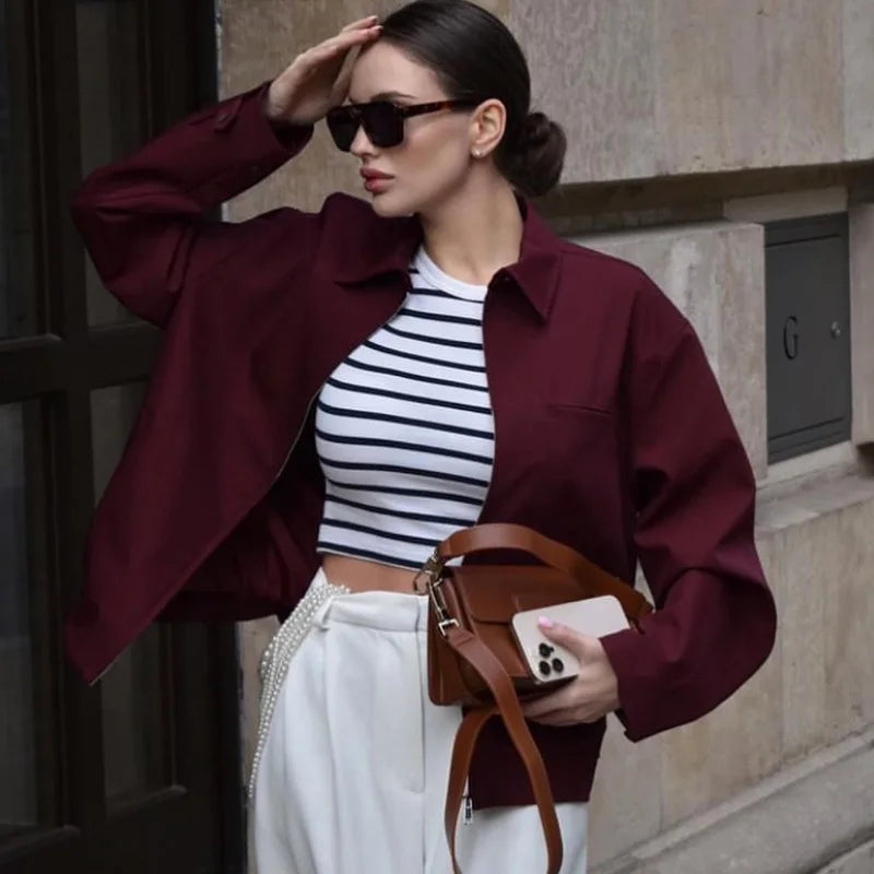 Veste Femme Bomber Croisée Manches Longues Ajustée 1