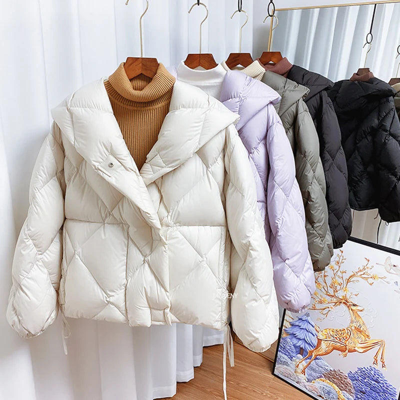 Veste Femme Doudoune Courte à Capuche en Duvet pour Hiver 0