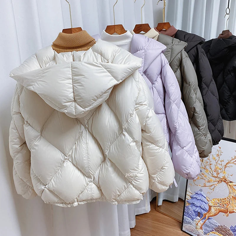 Veste Femme Doudoune Courte à Capuche en Duvet pour Hiver 1