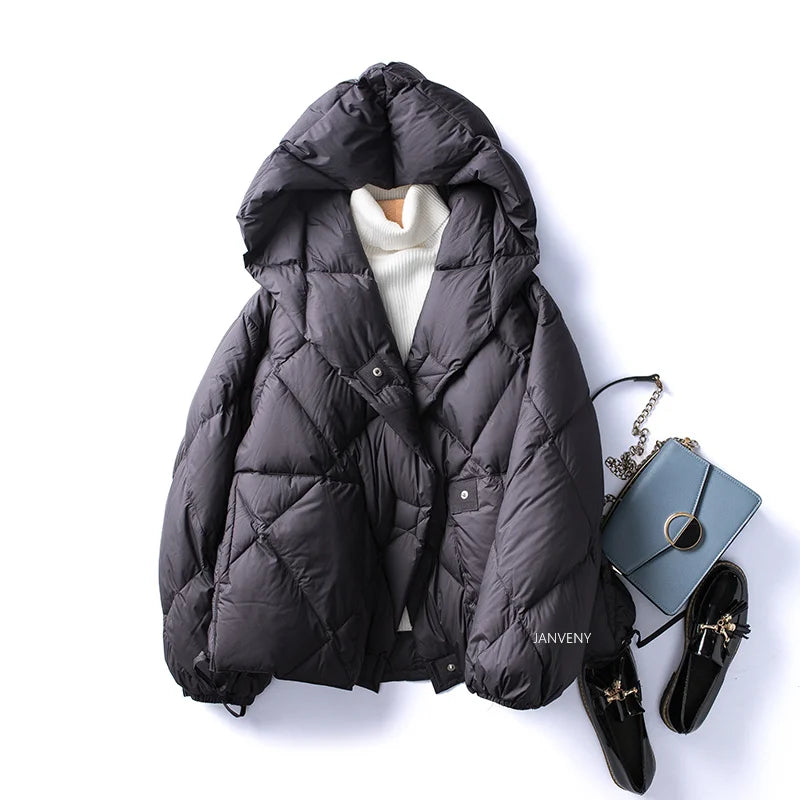 Veste Femme Doudoune Courte à Capuche en Duvet pour Hiver 7