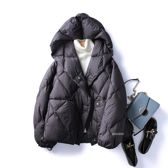 Veste Femme Doudoune Courte à Capuche en Duvet pour Hiver 7