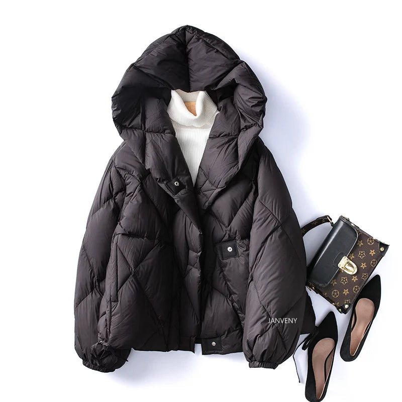 Veste Femme Doudoune Courte à Capuche en Duvet pour Hiver 8