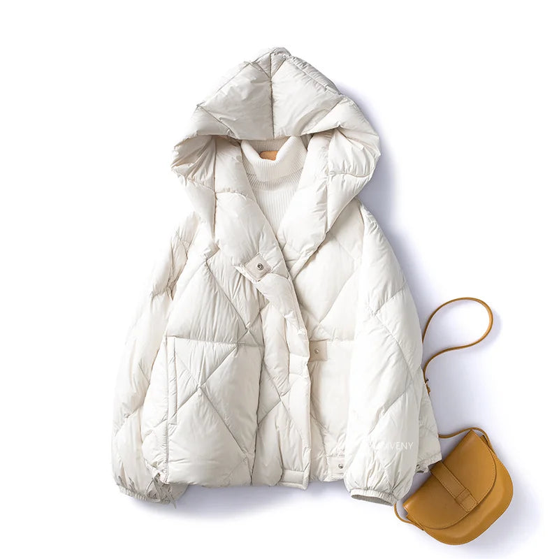 Veste Femme Doudoune Courte à Capuche en Duvet pour Hiver 9
