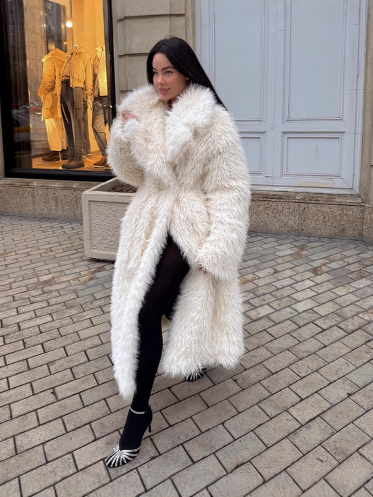 Veste Femme Oversize en Fausse Fourrure Mi-Longue pour Automne Hiver 1